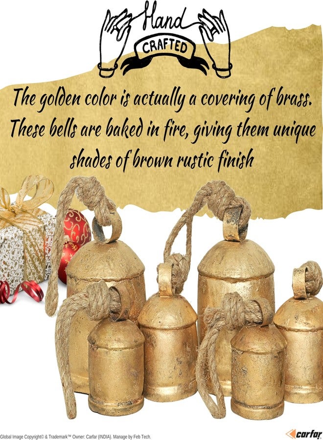 Carfar Rustic Gold Cow Bell Chime Set - Small 9-Bell Design on 2-Rod Hanging Bar with 2", 4", and 6" Vintage Bells for Home and Garden Décor - Image 5